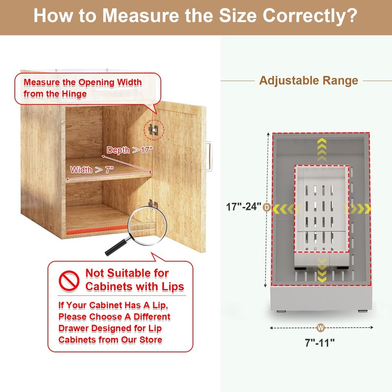 Pull out Cabinet Organizer,Width (7"-11") and Depth (17"-24") Expandable,No D... gallery
