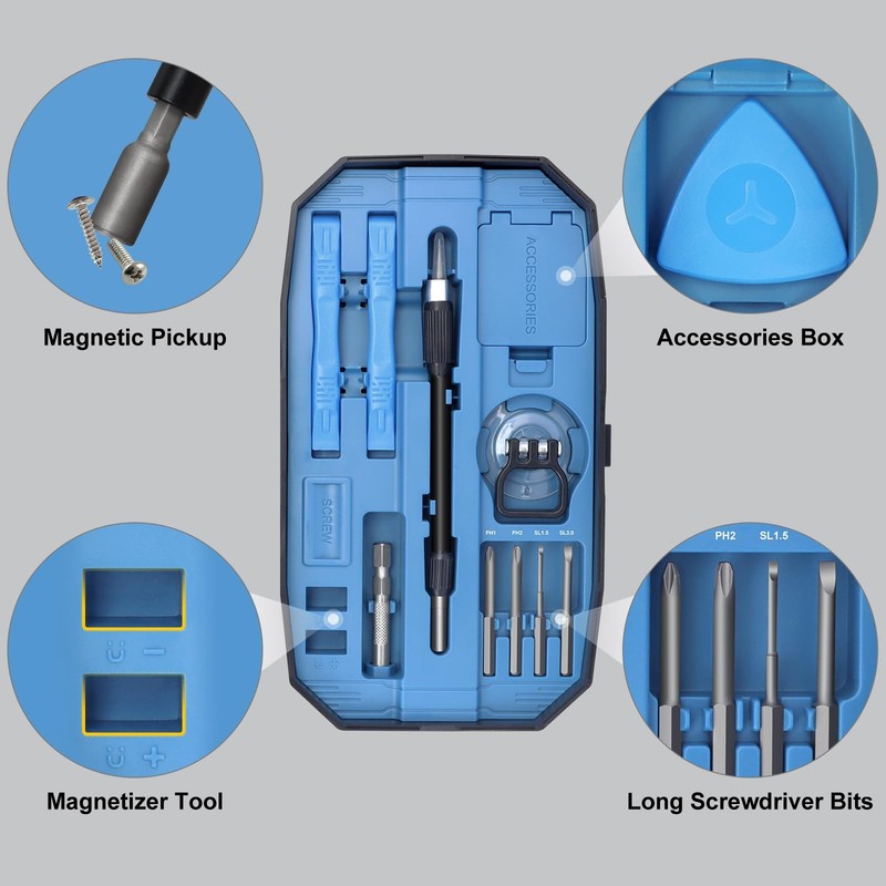 STREBITO Precision Screwdriver Set 153 in 1 Small Magnetic Blue gallery