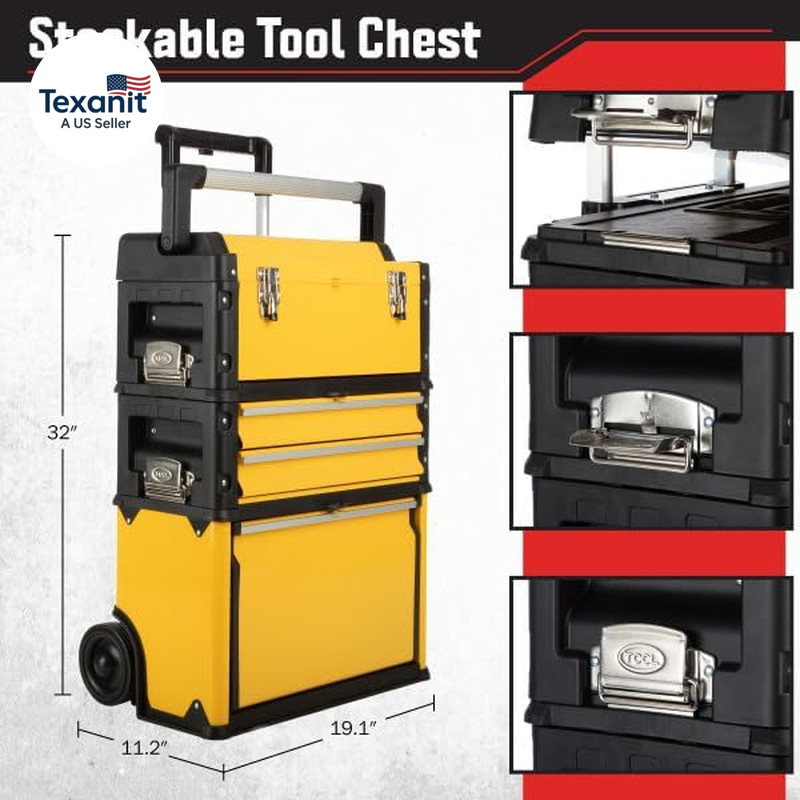 Rolling Tool Box with Wheels - Stackable Tool Box Organizer - Portable Metal Too gallery