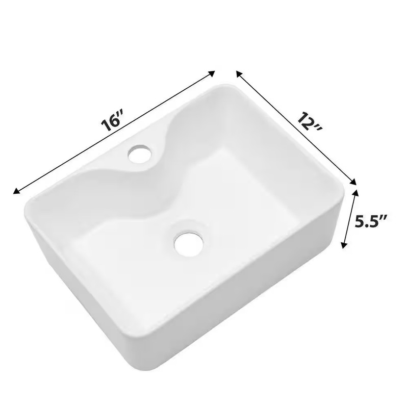 16 In. Rectangular Bathroom Ceramic Vessel Sink Basin in White with Black Faucet gallery