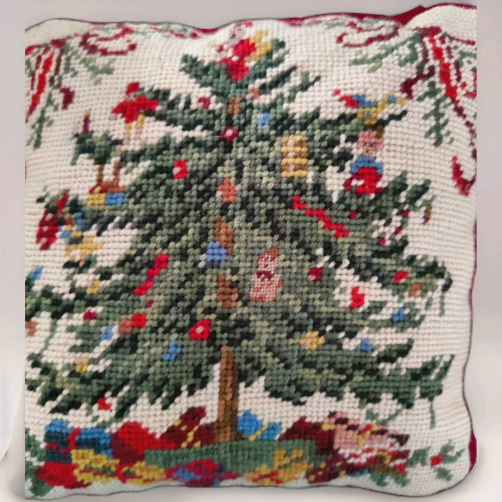Spode Design Christmas Tree Design Needlepoint Pillow gallery