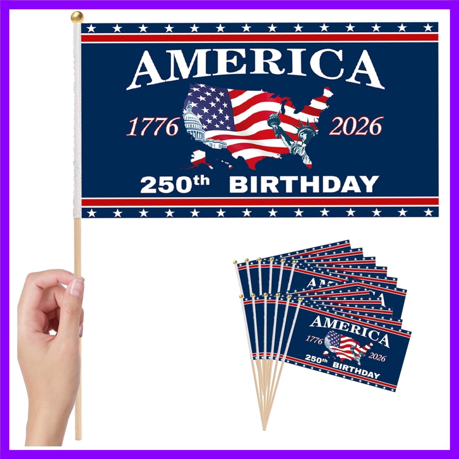 12 Pcs 250 Anniversary Small Stick Flags 250 American Anniversary flag gallery
