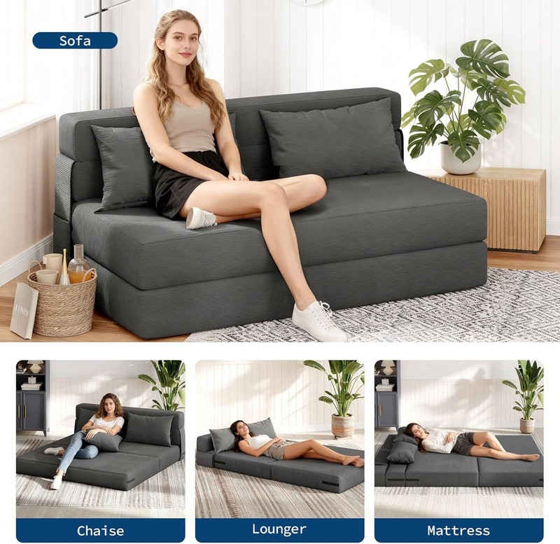 Queen Folding Sofa Bed, Convertible Sleeper Chair Bed Couches w/ Dual-Pillow gallery