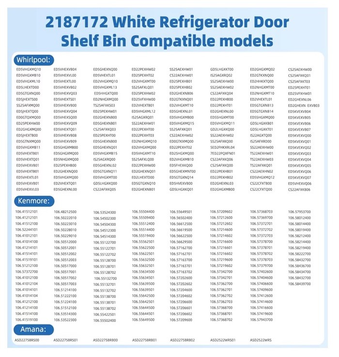 WP2187172 Replacement Whirlpool/Kenmore Refrigerator Door Bin - WHITE- 2187172 gallery