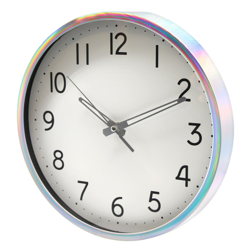 12" Quartz Iridescent Indoor Wall Clock, Easy Read Large Bold Numbers