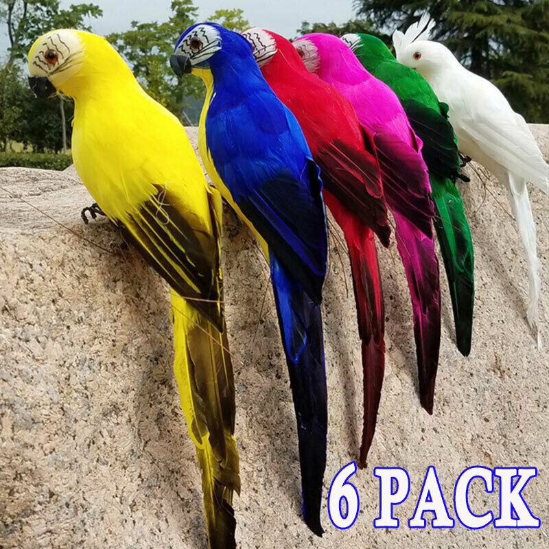 6Pcs Artificial Parrot Simulation Fake Birds Home Garden Yards Lawn Decor 25CM gallery
