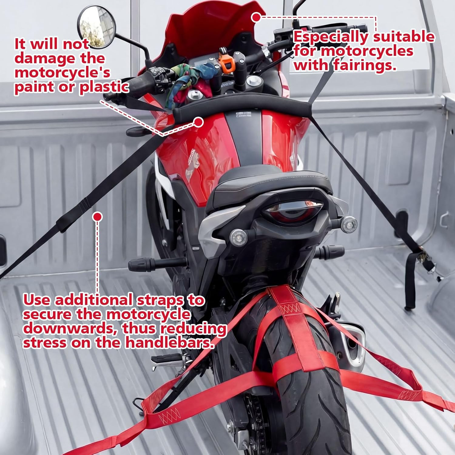Universal Motorcycle Transport Tie down Straps Set Include Handlebar Straps for gallery
