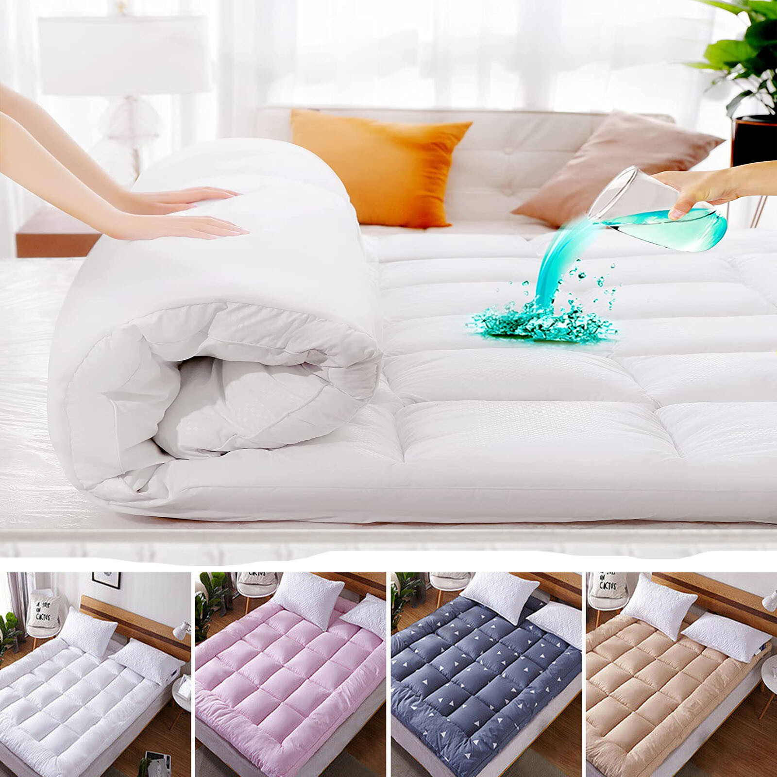 72D Mattress Pad Cover Topper Protector Pillow Top Fitted King Queen Full Twin gallery