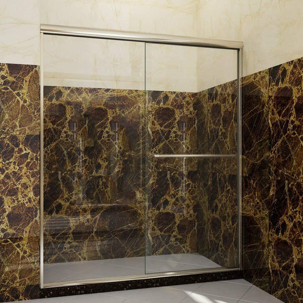 SUNNY Semi-Frameless 48"W x 72"H Sliding Shower Door Clear Glass Brushed Nickel gallery