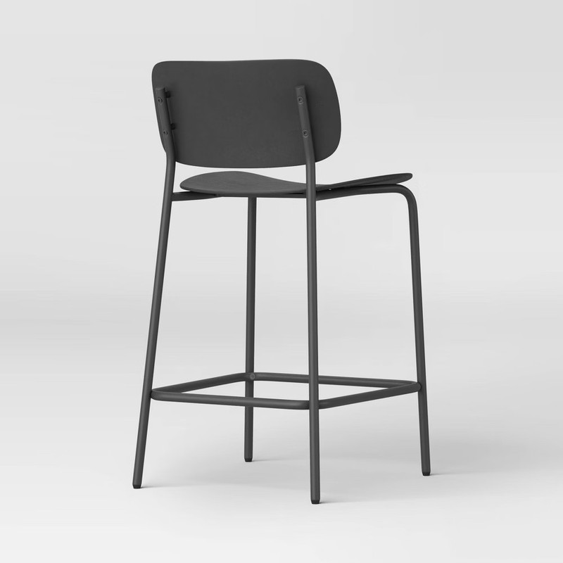 2pk 24" Molded Plastic with Metal Base Counter Height Barstool Black - gallery