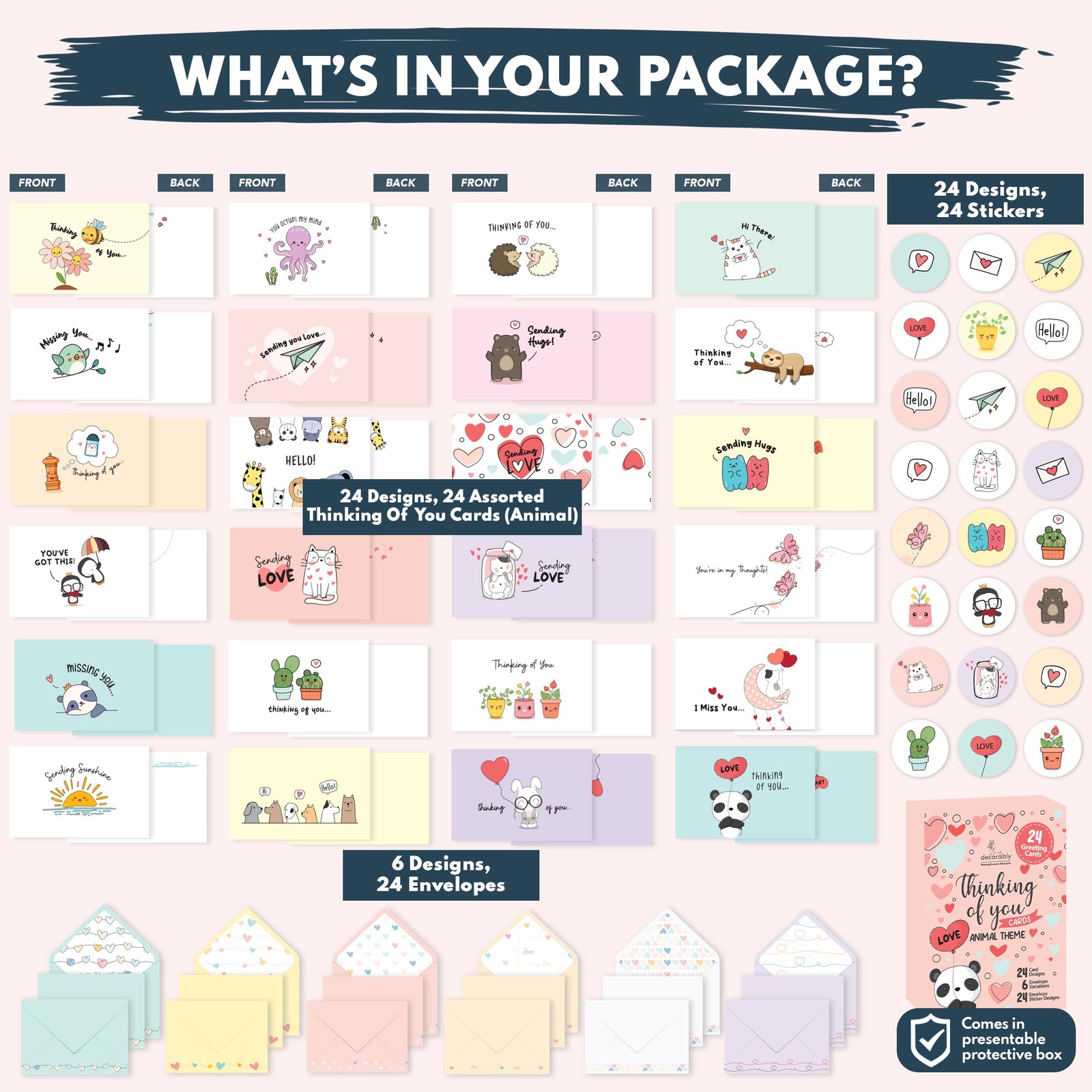 Decorably 24 Pack Assorted 6x4in Animal Thinking of You 6x4 inches, gallery
