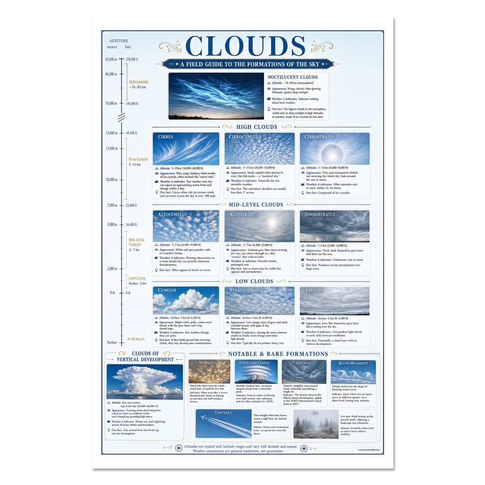 Cloud Identification Unframed Poster 24x36 - Weather Reference Chart