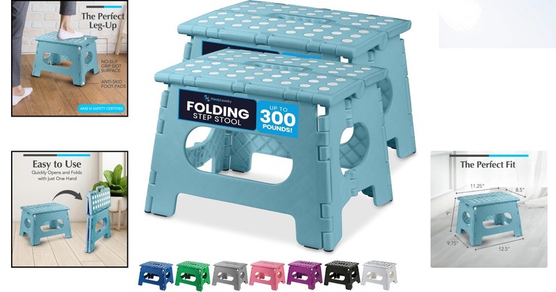 Compact 2-Pack Teal Folding Step Stool - Lightweight & Versatile for All Rooms gallery