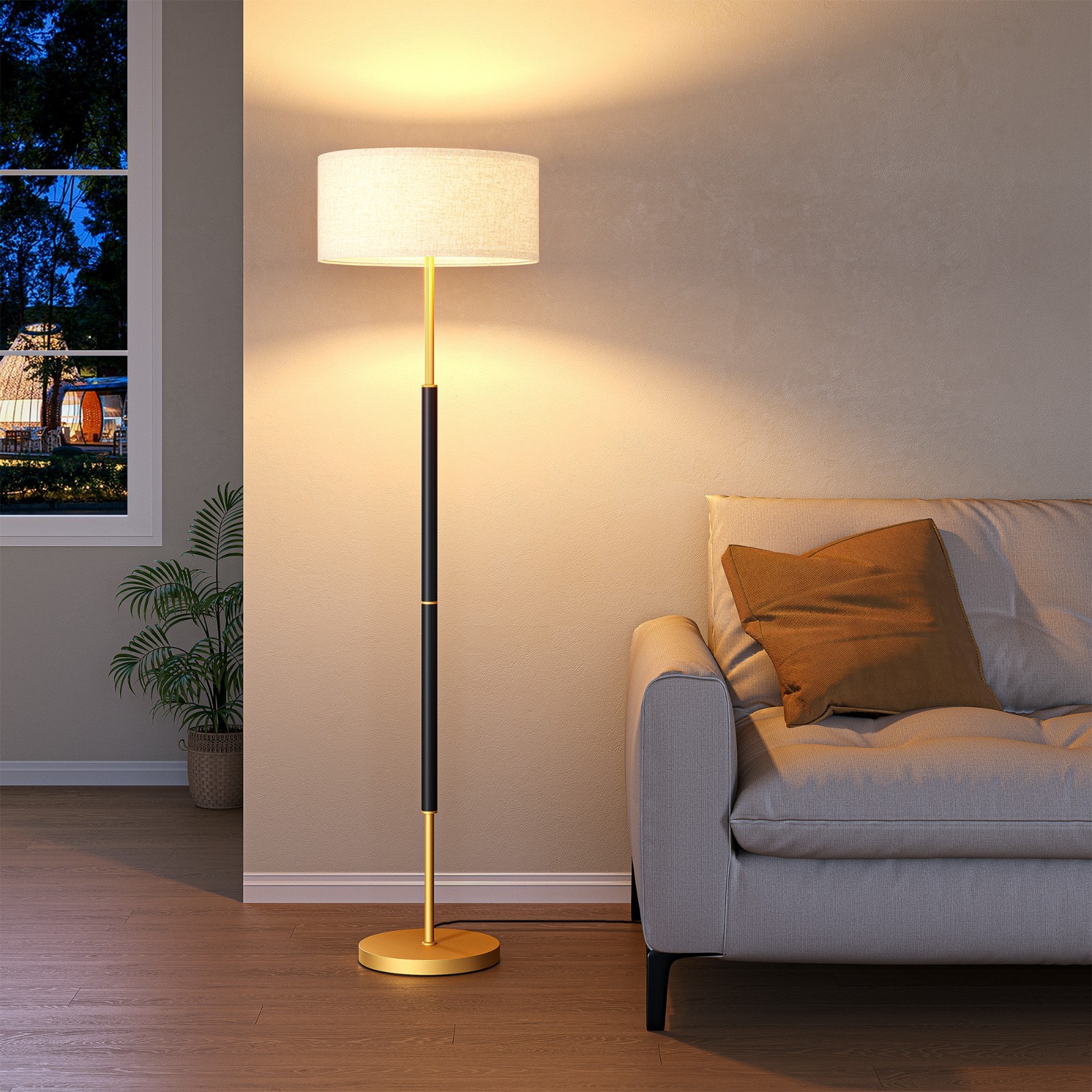 EDISHINE Sleek Floor Lamp for Small Spaces,63" Gold Black Iron,Beige Linen Drum gallery