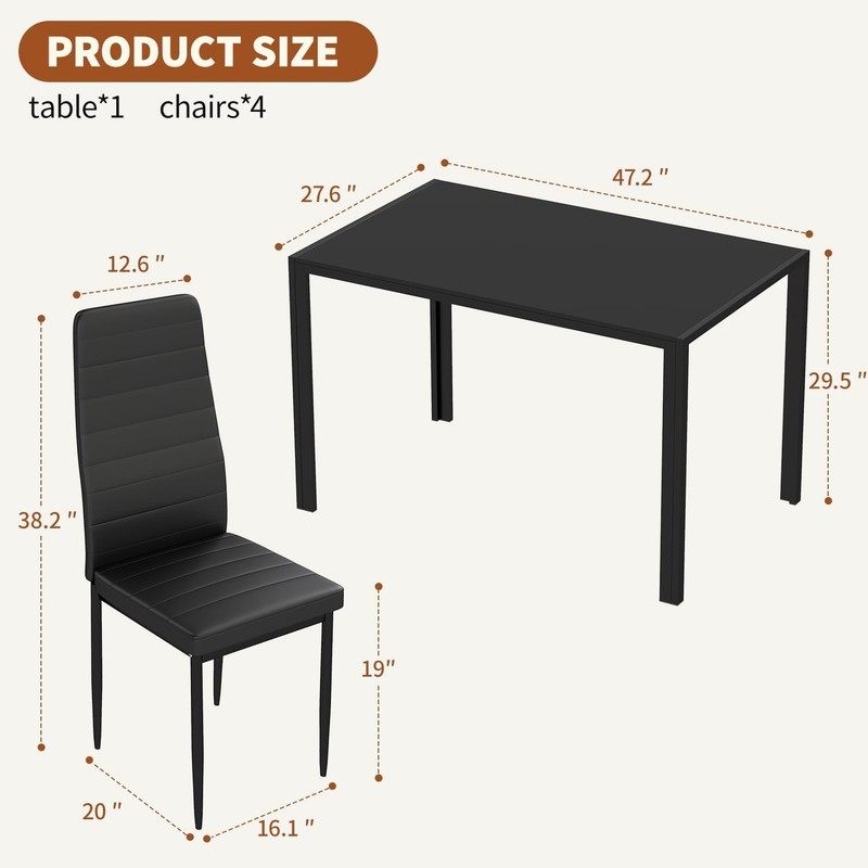 FDW | Dining Table Set for 4 | 5-Piece Glass Black Dining Table gallery