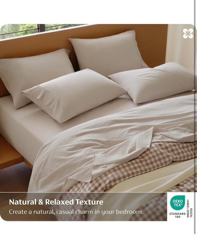 100% Washed Cotton Percale Sheets King Size - Linen Like Textured 6-Piece gallery