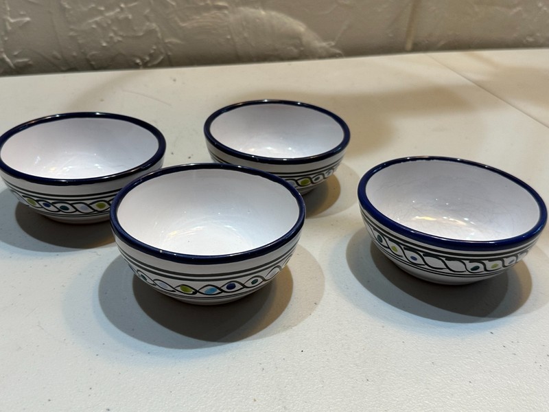 Le Souk Tunisia Handpainted Blue & White Ceramic Bowls - Set of 4 - Imperfect gallery