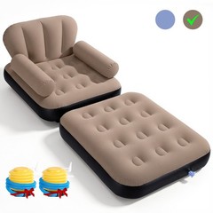 Inflatable Sofa Bed,5-in-1Foldable Thickened Flocked PVC Blow up Sofa with2Pumps