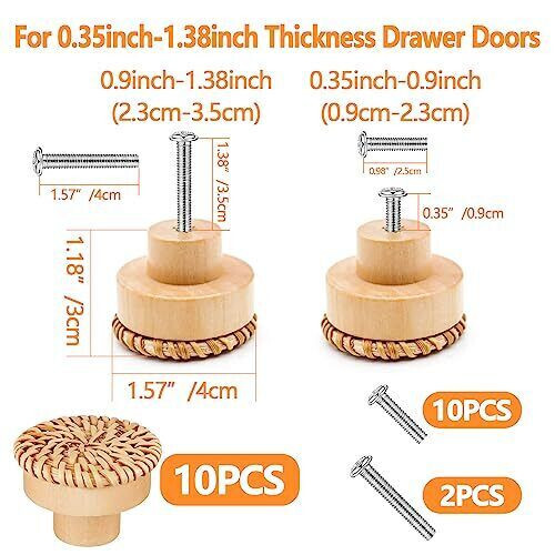 Boho Rattan Cabinet Knobs Natural Wood Drawer Pulls Original Wood Color (10 pcs) gallery