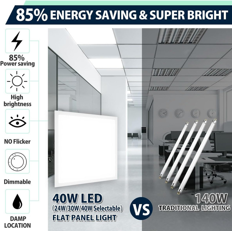 2X2 LED Flat Panel Light 6-Pack, Dimmable, 5CCT Options (3000K-6000K), 24W/30W/4 gallery