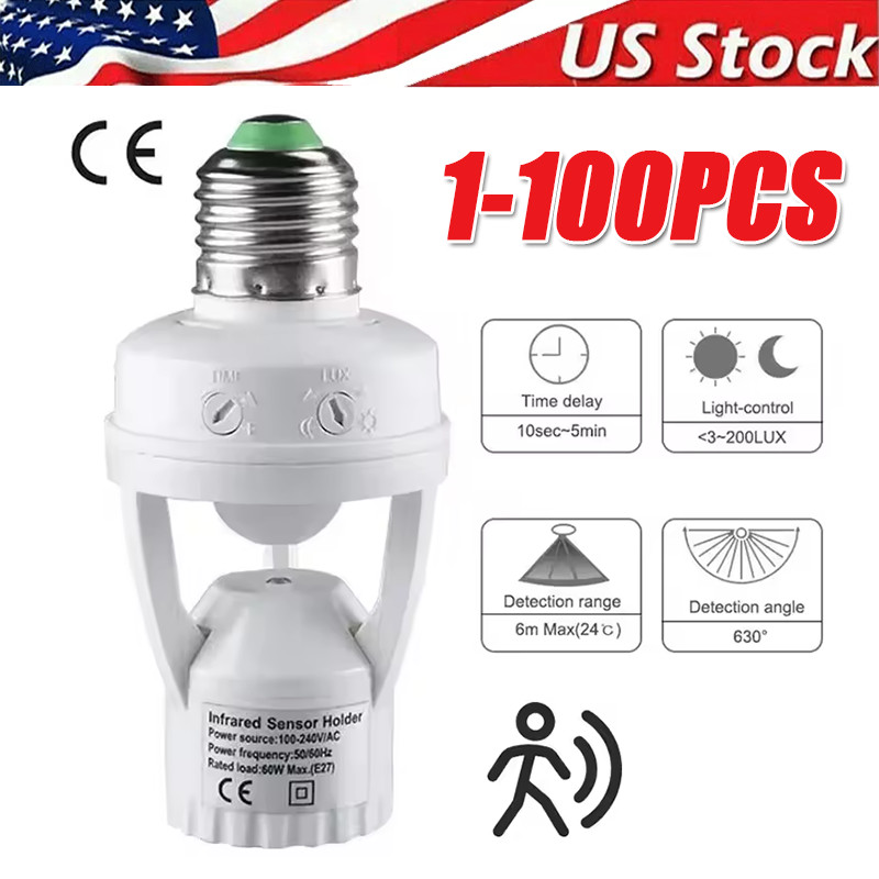 Infrared PIR Motion Sensor E27 LED Light Lamp Bulb Holder Socket Switch 110/220V gallery