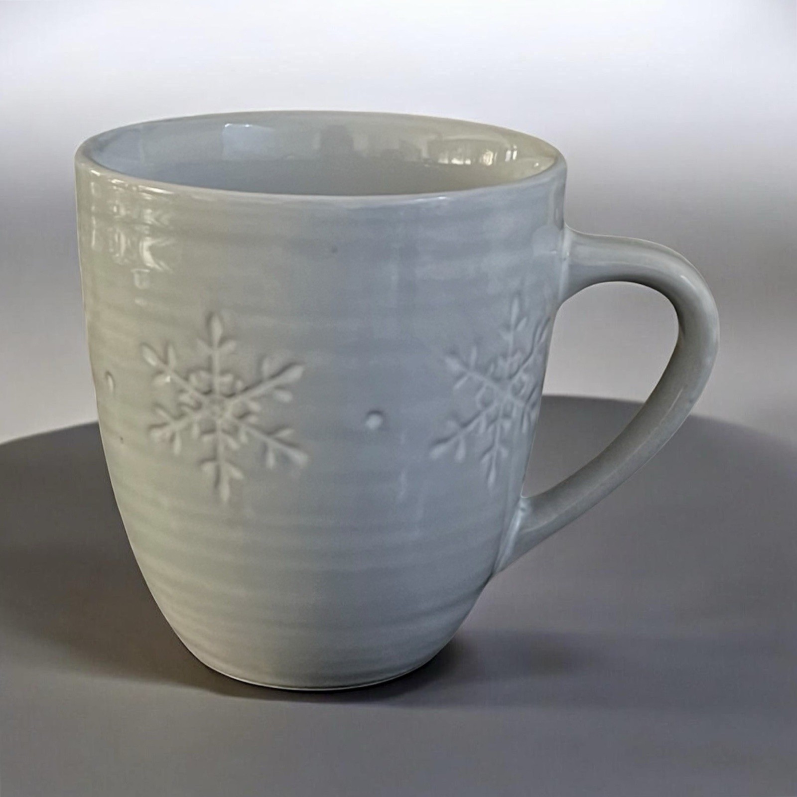 Crate And Barrel Snowflake Mug Embossed Debossed White Gray Neutral gallery
