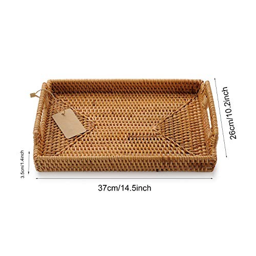 Hand-Woven Rattan Rectangular Serving Tray with Handles for 14.5x10.2x1.4inches gallery