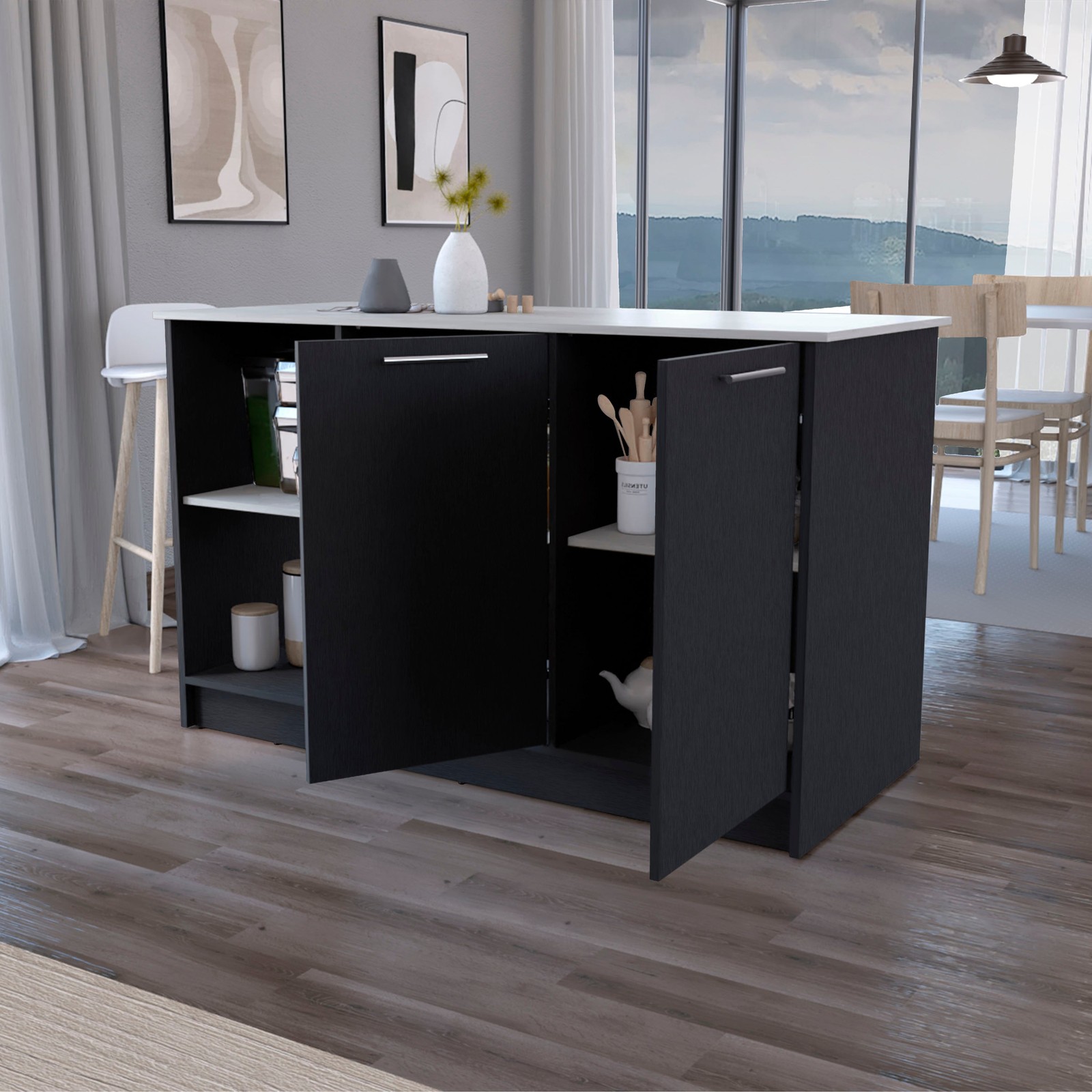 Wenge and Onyx Double Door Cabinets Kitchen Island gallery