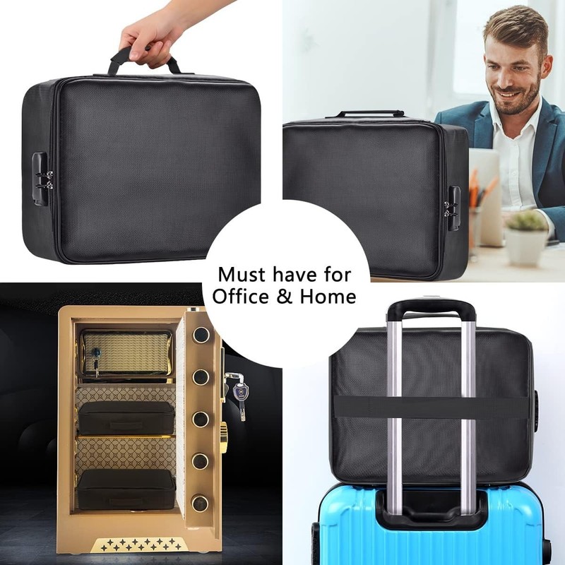 3-Layer Fireproof Document Box with Lock File Storage Box Waterproof Safe Bag US gallery