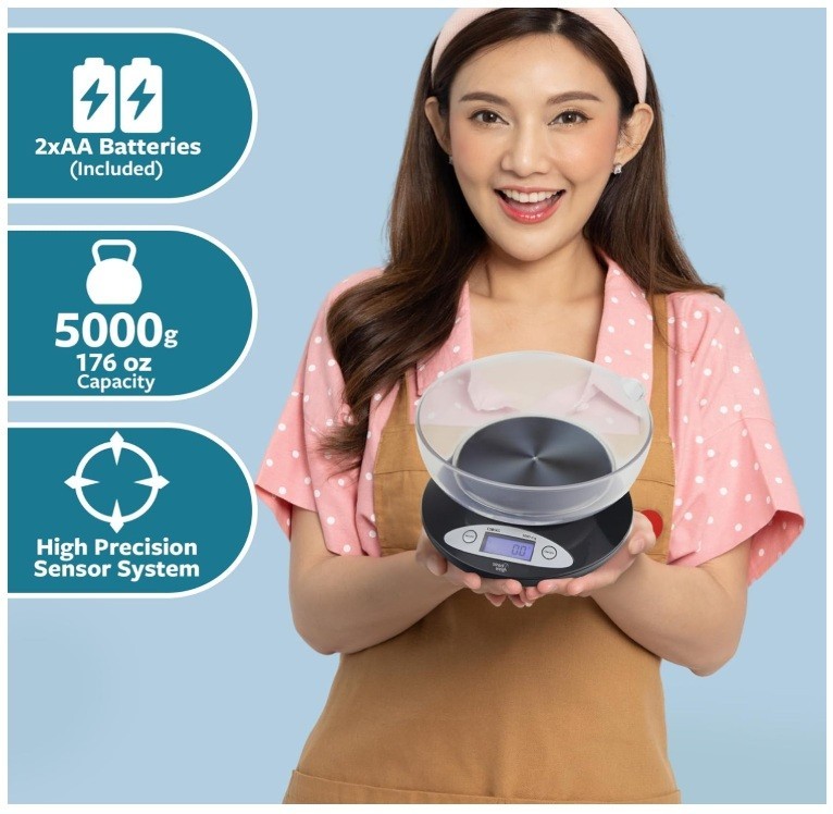 Smart Weigh Digital Kitchen Scale with Removable Bowl – 11lb/5kg Capacity gallery