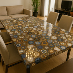 Luxury Brown and Blue Agate Dining Table | Handmade Stone Hallway Interior decor