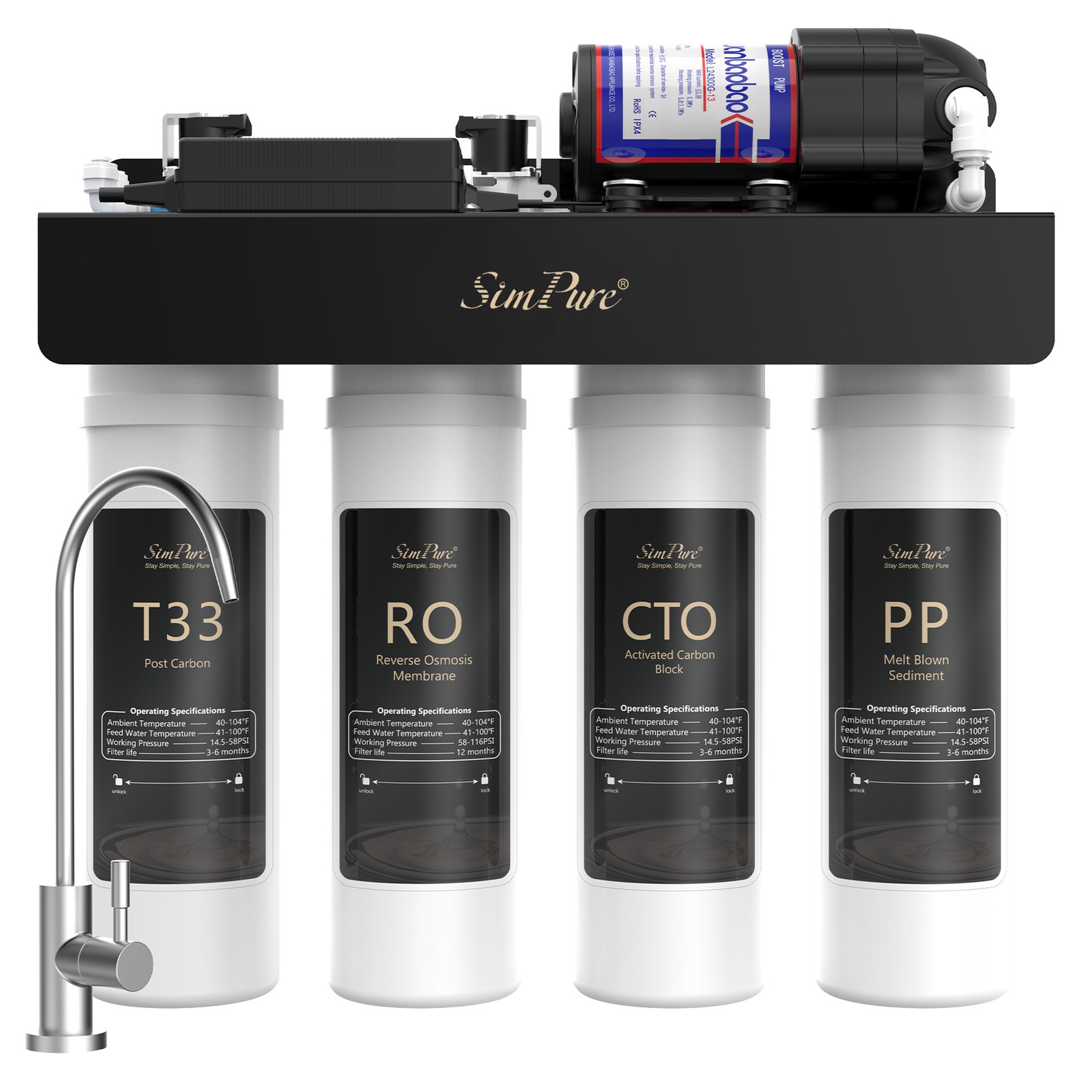 SimPure WP2-400GPD UV Alkaline Ionizer pH+ Tankless Reverse Osmosis Water System gallery