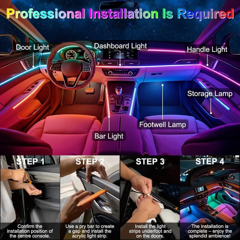 Acrylic Interior Car Ambient Lighting, Interior RGB LED Strip Kit with Music Syn gallery