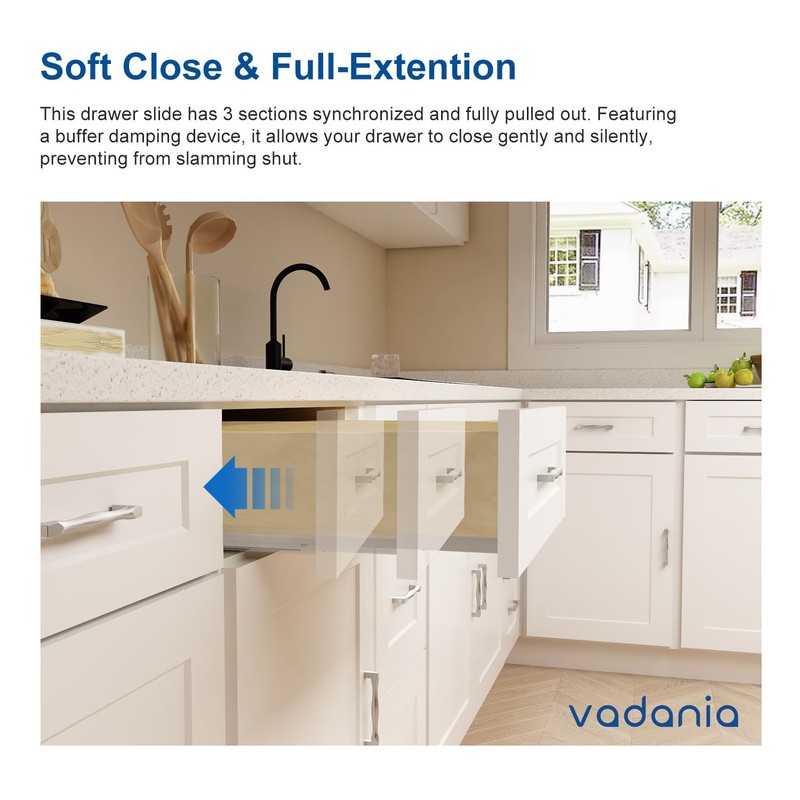 18 Undermount Drawer Slide, Soft Close, Bottom Mounted Bottom Support, 88 lb... gallery