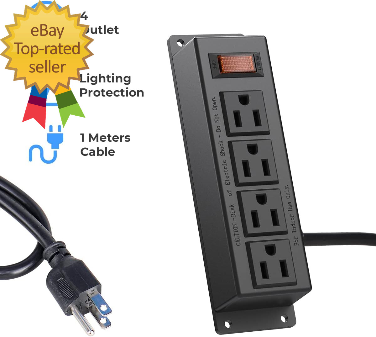 Wall Mount Power Outlet Strip 4 Outlet Mountable Power Strip with Switch 3Ft gallery