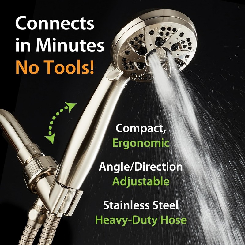 Aquadance 6-Setting High Pressure Brushed Nickel Handheld Shower Head - 2.5 GPM gallery