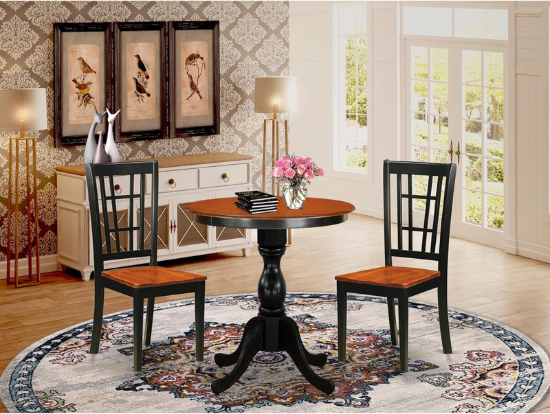 ESNI3-BCH-W 3-Piece Dining Table Set Include a round Dining Table and 2 Wooden C gallery