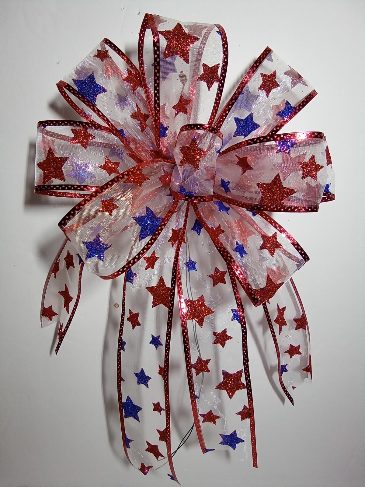 July 4th bow decoration red white blue Summer Patriotic 9 loops approx. 7 inches gallery