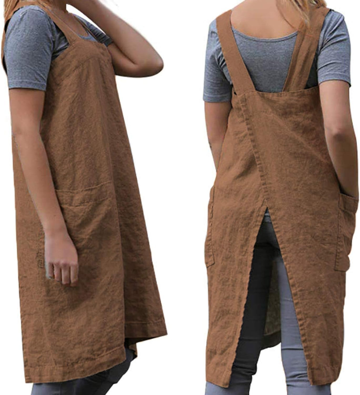 Women's Practical Cross Back Pinafore Apron with Large Pockets Home Kitchen,Rest gallery