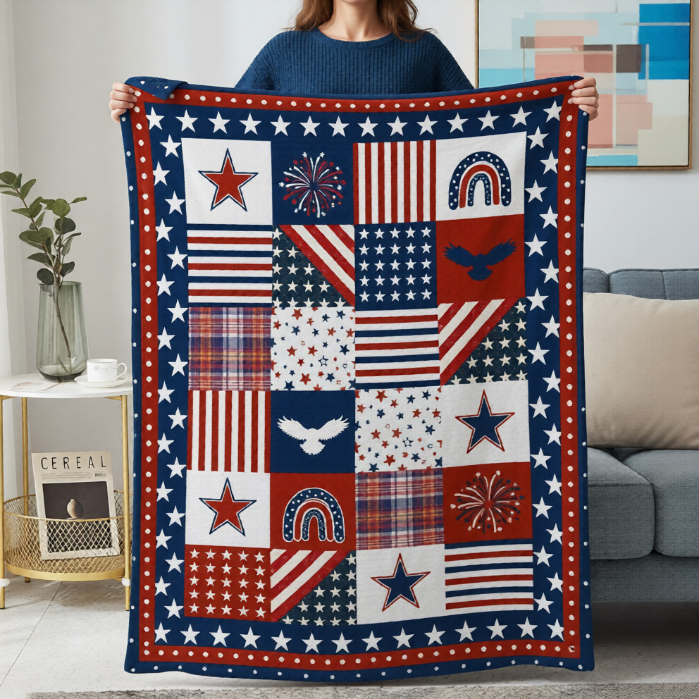 Americana Style Quilt Pattern Flannel Blanket Soft Cozy Bedding Throw 60x80 gallery