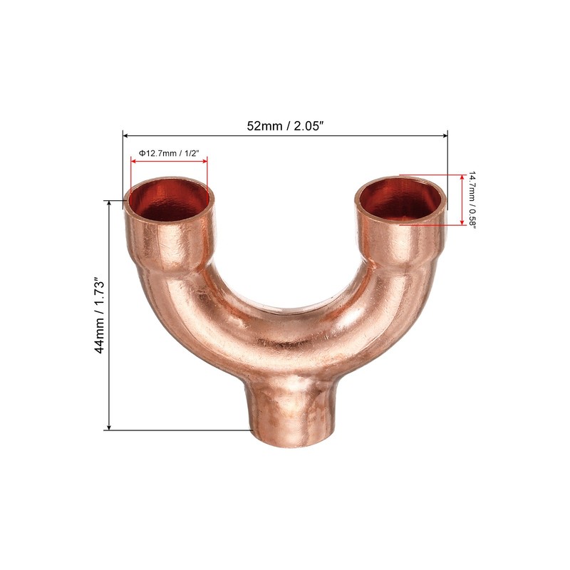2Pcs Tee Y Shape Copper Fitting Welding Joint Split 12.7mm or 1/2 Inch ID gallery