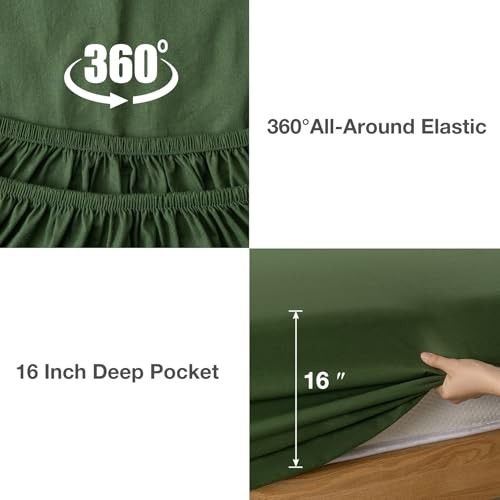 100% Washed Cotton Linen Feel Sheet Set Size, 4 Pieces Deep Pocket Queen Green gallery