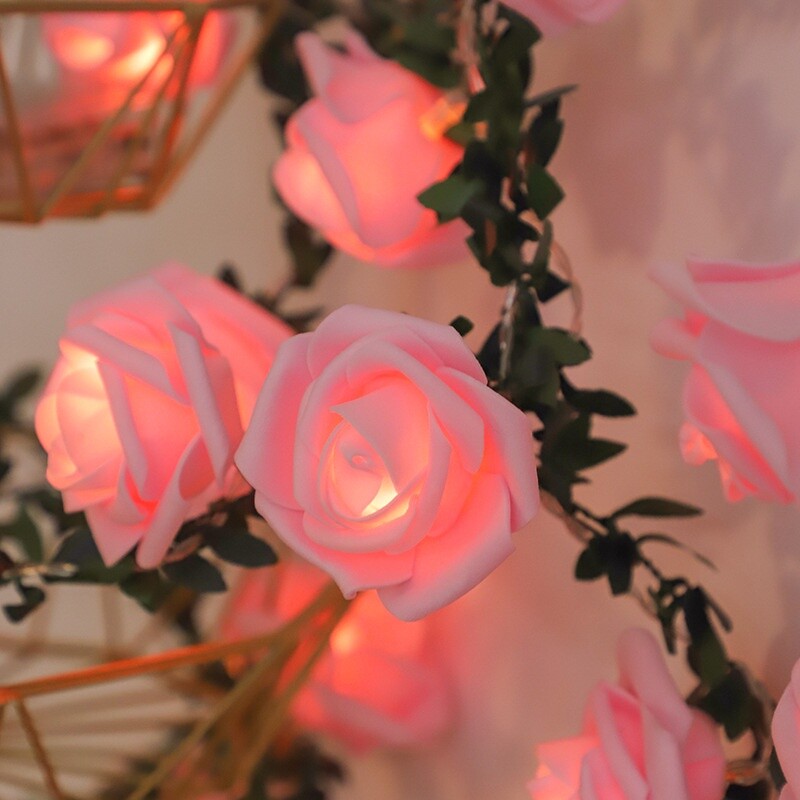 Pink White Led Rose Flower Fairy String Light Battery Powered Garland Home Decor gallery