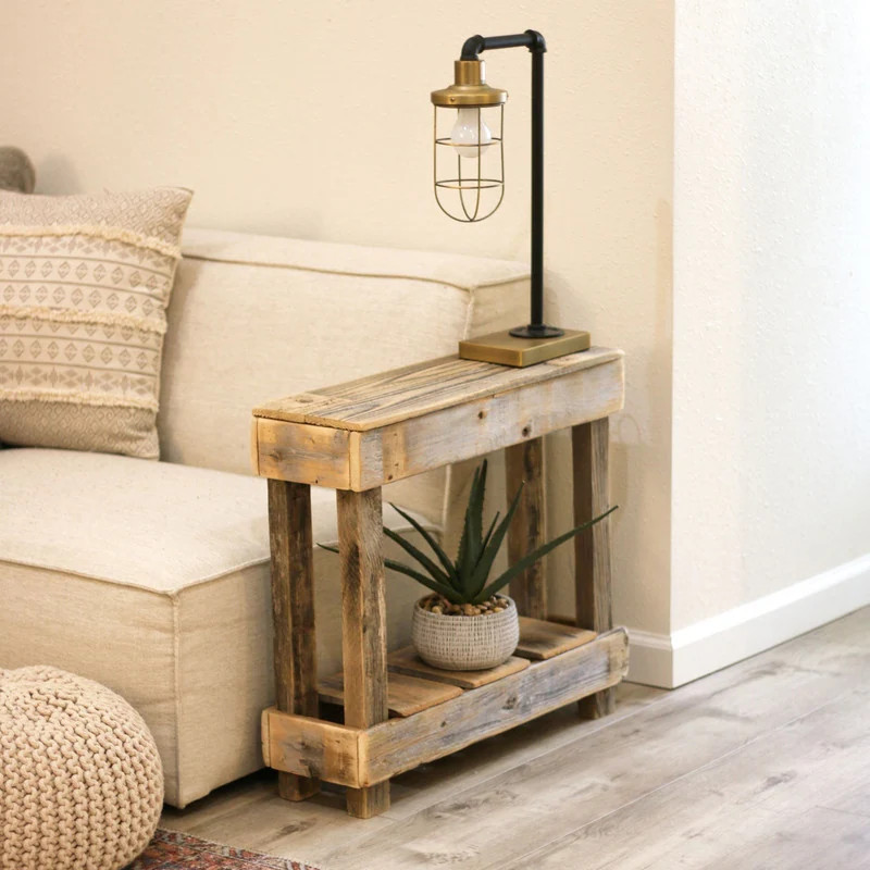 Rustic Farmhouse Accent End Side Table Narrow Natural Unfinished Reclaimed Wood gallery