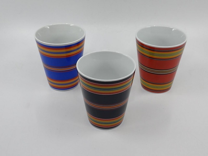 Set 3 Pendleton Home Collection Multicolor Striped Mugs Red Black & Royal Blue gallery