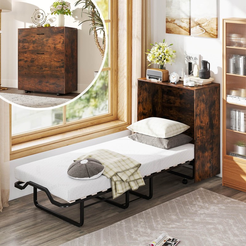 Cot Size Murphy Bed with Storage Rolling Murphy Cabinet with Foldable Bed gallery