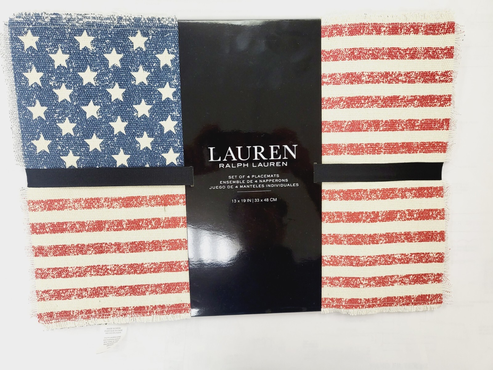 Ralph Lauren Set 4 AMERICA USA Flag Placemats Red White Blue 13"x19" July 4th gallery