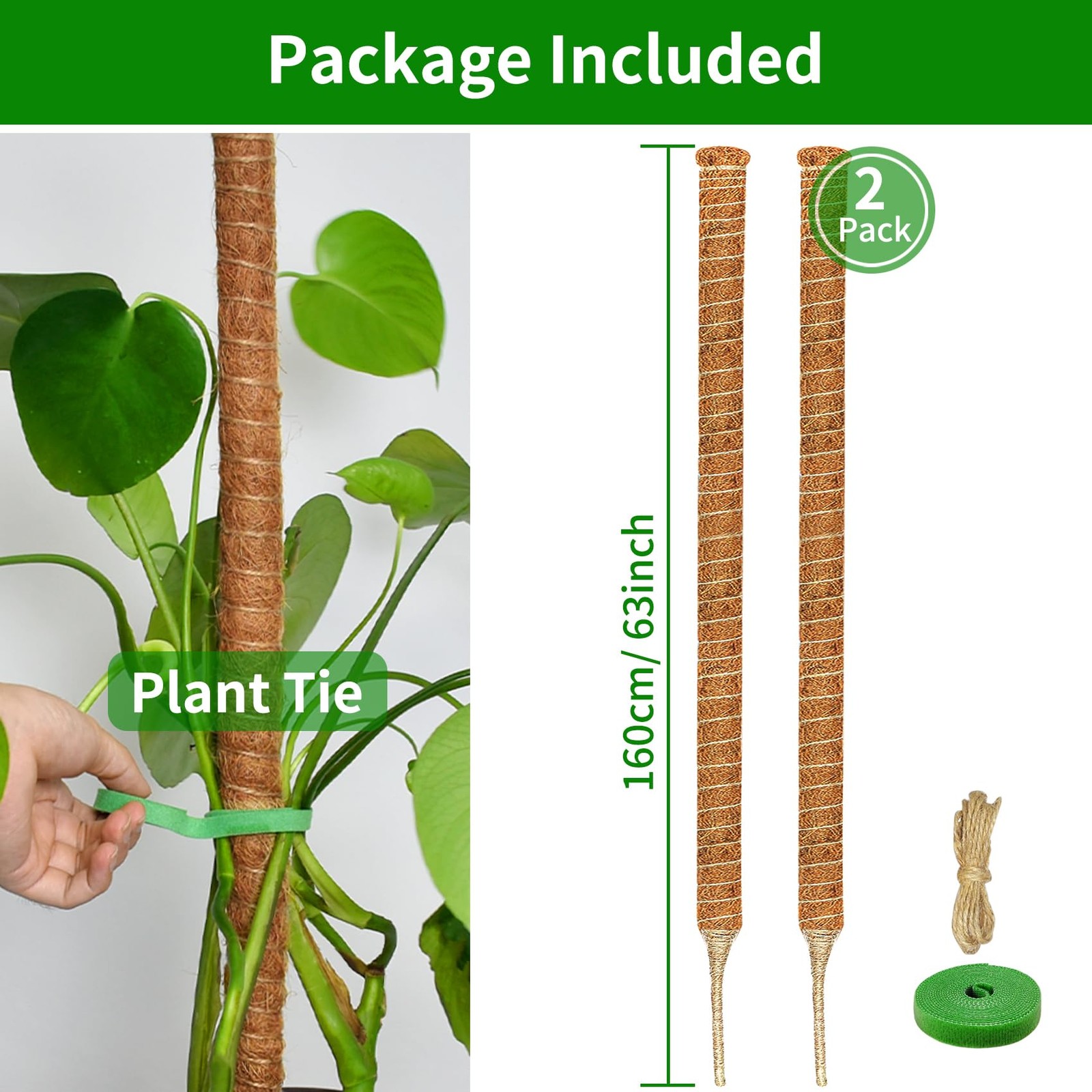 2 Pack Moss Pole, 63-Inch Moss Poles for Plants Monstera,Bendable Plant Stake... gallery