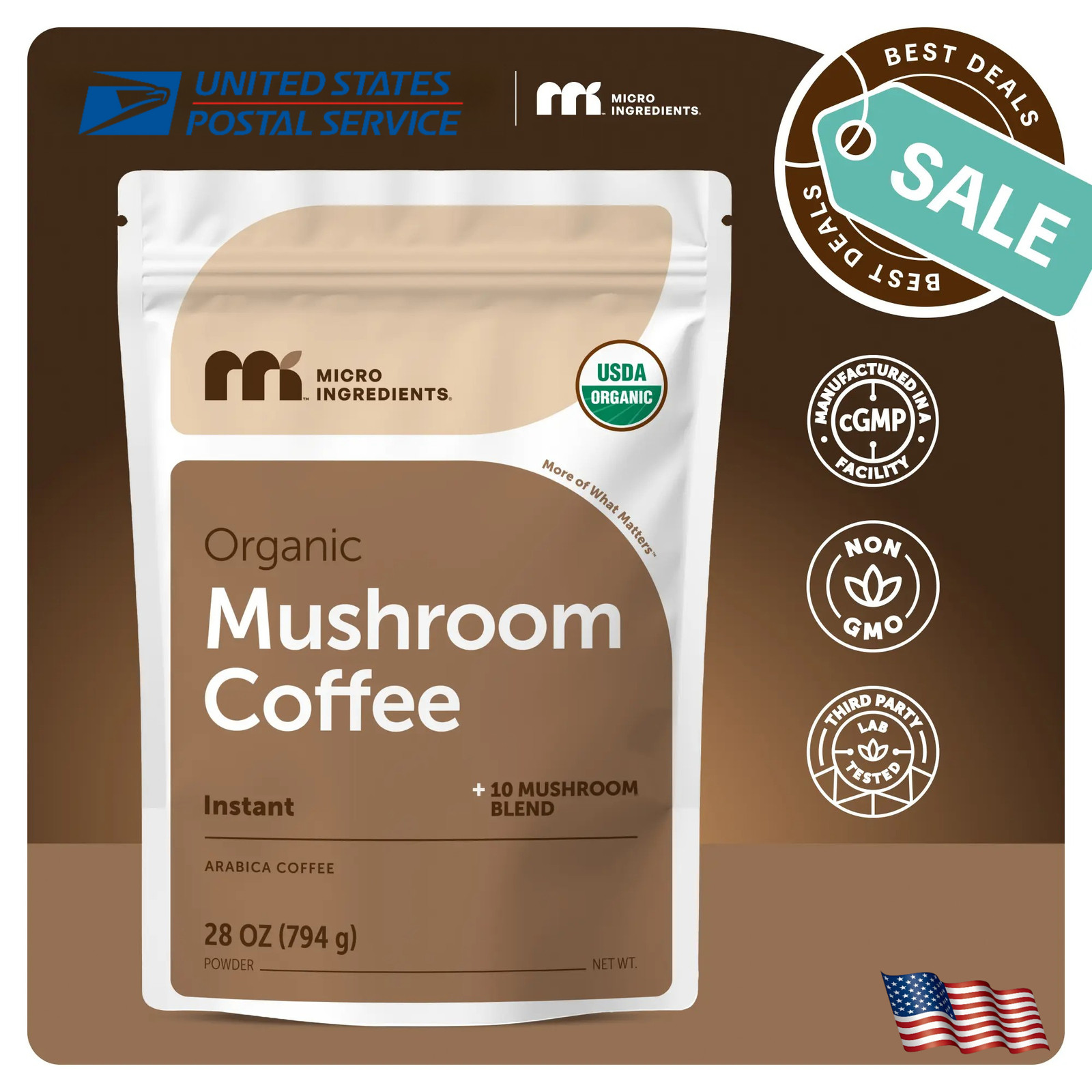 Micro Ingredients Organic Instant 10 in 1 Mushroom Coffee Powder gallery
