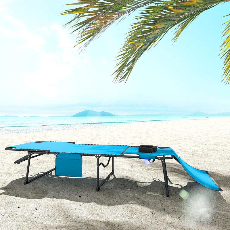 Folding Chaise Lounge with 5-Level Reclining Back, Tanning Chair with Face Hole, gallery